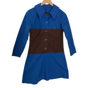 Babette Shirt Dress Size XS Royal Blue Brown Colorblock Mod 60s Look A Line